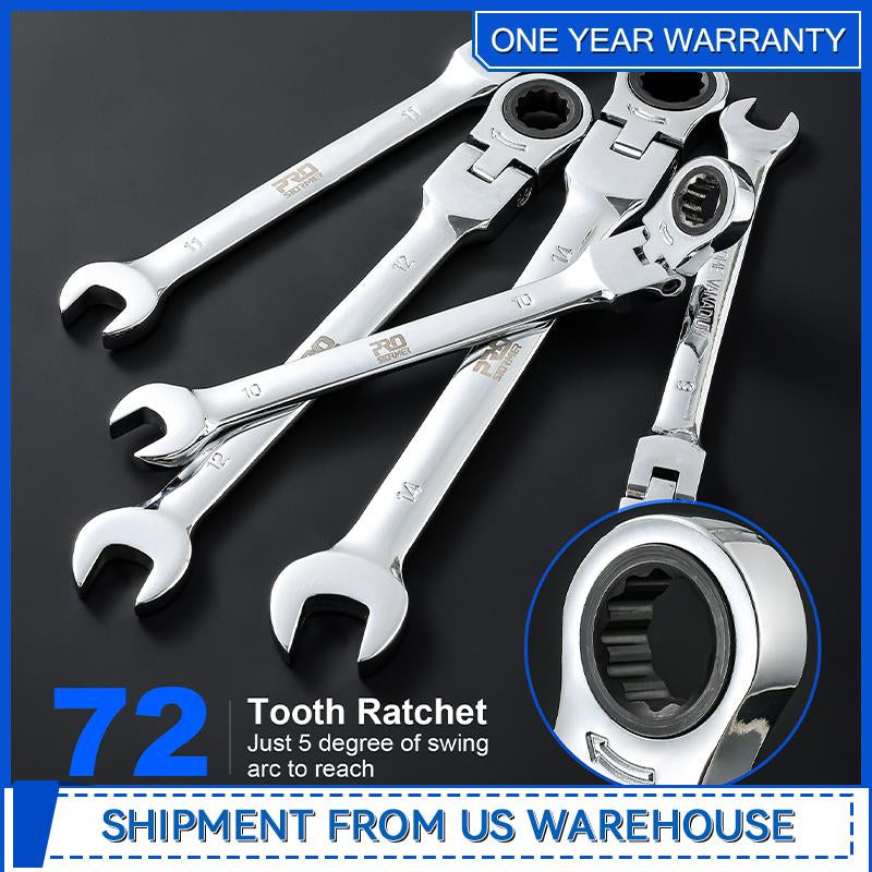 14-Piece Metric Flex-Head Ratcheting Wrench Set 6-19Mm Combination Wrench Kit with Storage Case 72 Tooth Cr-V Steel Constructed